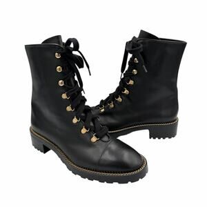 Stuart Weitzman NEW Kolbie Black Smooth Leather Lace Up Edgy Combat Boots